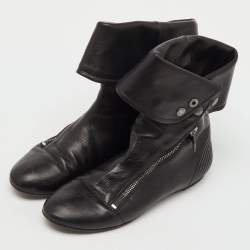 مملوكة مسبقًا حذاء بوت كاحل أليكساندر ماكوين جلد أسود طول الكاحل مقاس 36