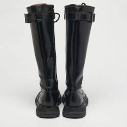 Pre Owned Alexander McQueen Black Leather Tread Knee Length Boots Size 39