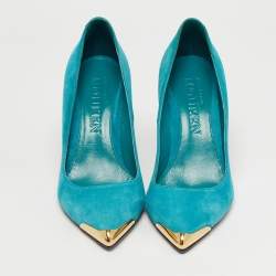 Pre Owned Alexander McQueen Blue Suede Pointed Toe Pumps Size 37.5