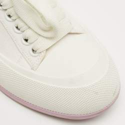 Pre Owned Alexander McQueen White/Beige Canvas and Suede Deck Plimsoll Lace Up Sneakers Size 37