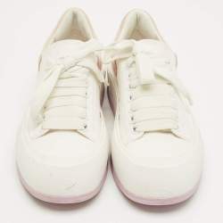 Pre Owned Alexander McQueen White/Beige Canvas and Suede Deck Plimsoll Lace Up Sneakers Size 37