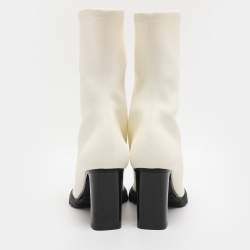 Pre Owned Alexander McQueen White Neoprene Slim Tread Mid Calf Boots Size 39