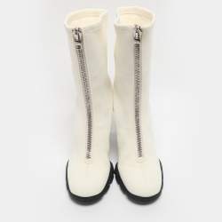 Pre Owned Alexander McQueen White Neoprene Slim Tread Mid Calf Boots Size 39