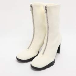 Pre Owned Alexander McQueen White Neoprene Slim Tread Mid Calf Boots Size 39