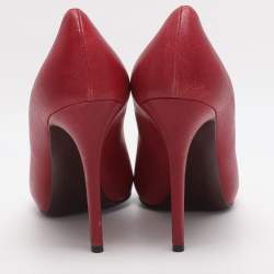 Pre Owned Alexander McQueen Red Leather Crystal Embellished Skull Detail Peep Toe Platform Pumps Size 38.5