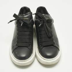 Pre Owned Alexander McQueen Black Leather Oversized Sneakers Size 37