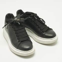 Pre Owned Alexander McQueen Black Leather Oversized Sneakers Size 37