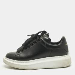 Pre Owned Alexander McQueen Black Leather Oversized Sneakers Size 37