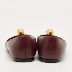 Pre Owned Alexander McQueen Burgundy Leather Skull Ballet Flats Size 38.5