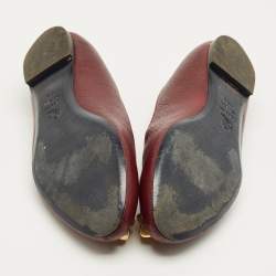 Pre Owned Alexander McQueen Burgundy Leather Skull Ballet Flats Size 38.5