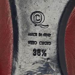 Pre Owned Alexander McQueen Burgundy Leather Skull Ballet Flats Size 38.5
