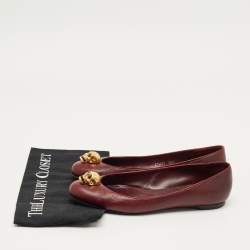 Pre Owned Alexander McQueen Burgundy Leather Skull Ballet Flats Size 38.5