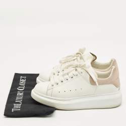 Pre Owned Alexander McQueen White/Pink Leather and Suede Larry Sneakers Size 35