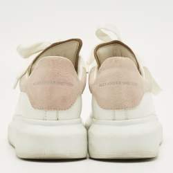 Pre Owned Alexander McQueen White/Pink Leather and Suede Larry Sneakers Size 35