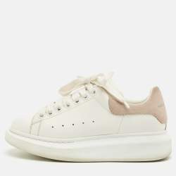 Pre Owned Alexander McQueen White/Pink Leather and Suede Larry Sneakers Size 35