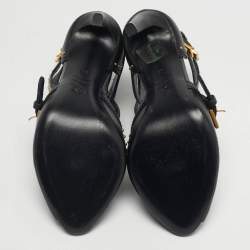 Pre Owned Alexander McQueen Black Leather Studded Buckle Booties Size 36