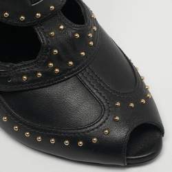 Pre Owned Alexander McQueen Black Leather Studded Buckle Booties Size 36