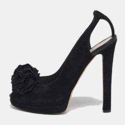 مملوكة مسبقًا Alexander McQueen Size 40 Black Suede Flower Detail Peep Toe Platform Pumps