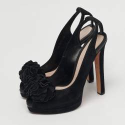 مملوكة مسبقًا Alexander McQueen Size 40 Black Suede Flower Detail Peep Toe Platform Pumps