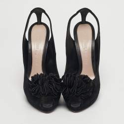 مملوكة مسبقًا Alexander McQueen Size 40 Black Suede Flower Detail Peep Toe Platform Pumps