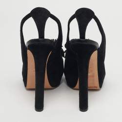 مملوكة مسبقًا Alexander McQueen Size 40 Black Suede Flower Detail Peep Toe Platform Pumps