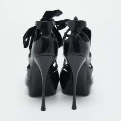 مملوكة مسبقًا Alexander McQueen Size 40 Black Leather Cut Out Platform Sandals