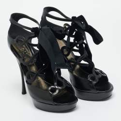 مملوكة مسبقًا Alexander McQueen Size 40 Black Leather Cut Out Platform Sandals