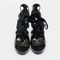 مملوكة مسبقًا Alexander McQueen Size 40 Black Leather Cut Out Platform Sandals