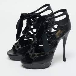 مملوكة مسبقًا Alexander McQueen Size 40 Black Leather Cut Out Platform Sandals