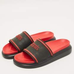 Pre Owned Alexander McQueen Hybrid Size 41 Black/Red Rubber Logo Slide Sandals