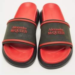 Pre Owned Alexander McQueen Hybrid Size 41 Black/Red Rubber Logo Slide Sandals