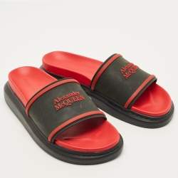 Pre Owned Alexander McQueen Hybrid Size 41 Black/Red Rubber Logo Slide Sandals