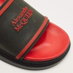 Pre Owned Alexander McQueen Hybrid Size 41 Black/Red Rubber Logo Slide Sandals