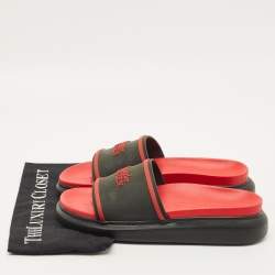 Pre Owned Alexander McQueen Hybrid Size 41 Black/Red Rubber Logo Slide Sandals