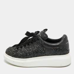 Pre Owned Alexander McQueen Oversized Size 39.5 Black Glitter and Leather Low Top Sneakers