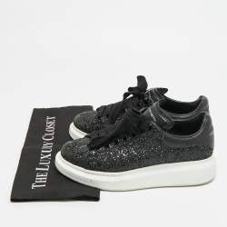 Pre Owned Alexander McQueen Oversized Size 39.5 Black Glitter and Leather Low Top Sneakers