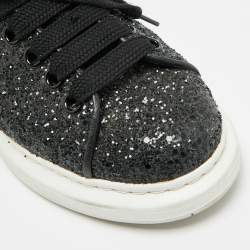 Pre Owned Alexander McQueen Oversized Size 39.5 Black Glitter and Leather Low Top Sneakers