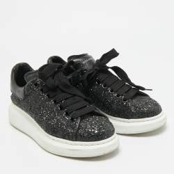 Pre Owned Alexander McQueen Oversized Size 39.5 Black Glitter and Leather Low Top Sneakers