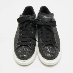 Pre Owned Alexander McQueen Oversized Size 39.5 Black Glitter and Leather Low Top Sneakers