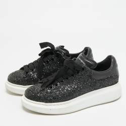 Pre Owned Alexander McQueen Oversized Size 39.5 Black Glitter and Leather Low Top Sneakers