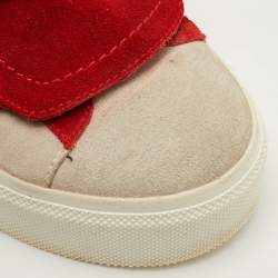 Pre Owned Alexander McQueen Size 37 Red/Grey Suede Buckle Detail Slip On Sneakers