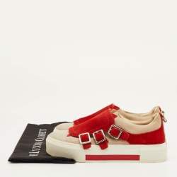 Pre Owned Alexander McQueen Size 37 Red/Grey Suede Buckle Detail Slip On Sneakers