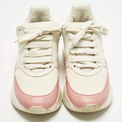 مملوكة مسبقًا Alexander McQueen Oversized Runner Size 39 White/Pink Leather Lace Up Sneakers