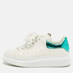 Pre Owned Alexander McQueen Oversized Size 38 White/Green Leather and Patent Leather Low Top Sneakers