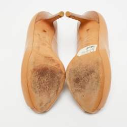 Pre Owned Alexander McQueen Skull Size 40 Brown Leather Peep Toe Platform Pumps