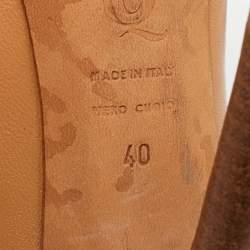 Pre Owned Alexander McQueen Skull Size 40 Brown Leather Peep Toe Platform Pumps