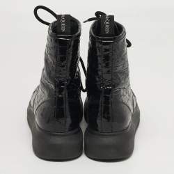 Pre Owned Alexander McQueen Oversized Size 41 Black Croc Embossed Patent Leather High Top Sneakers