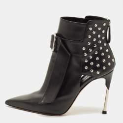 مملوكة مسبقًا Alexander McQueen Size 39 Black Leather Embellished Ankle Length Boots