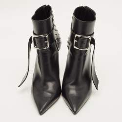 Pre Owned Alexander McQueen Size 39 Black Leather Embellished Ankle Length Boots