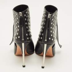 Pre Owned Alexander McQueen Size 39 Black Leather Embellished Ankle Length Boots